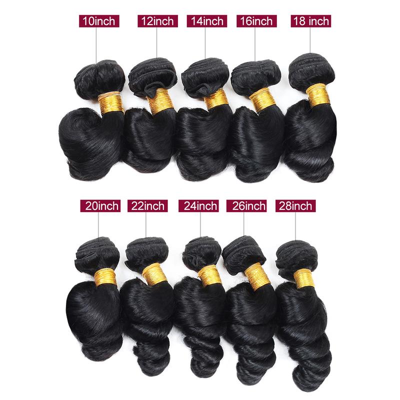 Loose Wave Human Hair Bundle with Closure Brazilian Virgin Hair Loose Wave Bundles Human Hair 3/4 Bundles with 4×4 Lace Closure