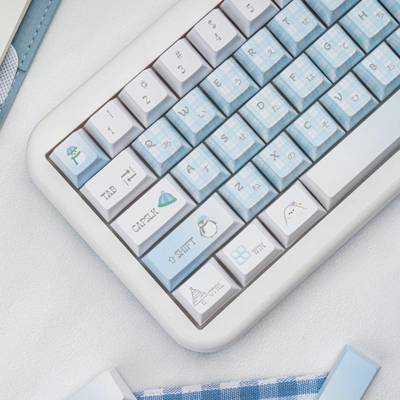 Ergonomic keycaps COOMICKEY Creamy Keycaps Set 145 Keys PBT Dye Sublimation Snowman Shape Blue Custom Keycap for 61/64/87/104/108 Cherry MX Switches ISO ANSI Layout Mechanical & Gaming Keyboard
