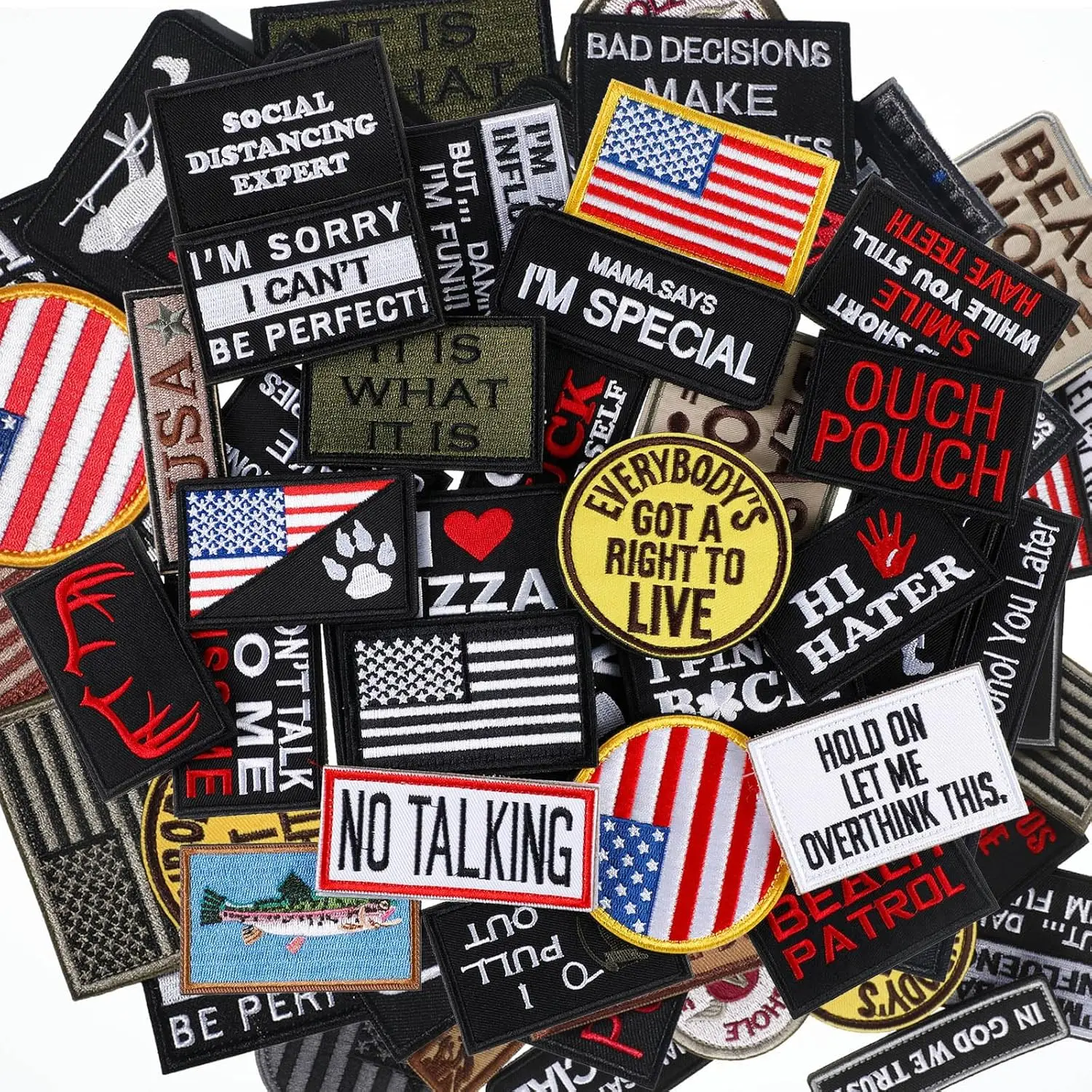 30 Pcs Humorous Military Tactical Embroidered Patches Set, Polyester Fabric, Hook-and-Loop Fastener Backing, Easy Storage, Appliques Embellishments with Funny Quotes & Humorous Sayings for Hats, Jackets, Backpacks