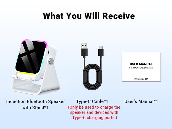 5-in-1 Wireless Induction Audio & Bluetooth Speaker with Phone Holder, 3500mAh Rechargeable Emergency Power Bank, 8 RGB Ambient Light, 360° Adjustable Mobile Tablet Stand– Gifts for Friends, Family,TikTokShopHolidayHaul