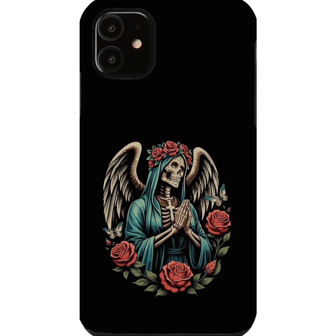 Santa Muerte Mexican Deity Folklore Rubber Smartphone Case - Durable Protection Casing, Universal Cover for All iPhone Models, Mobile Phone Accessories