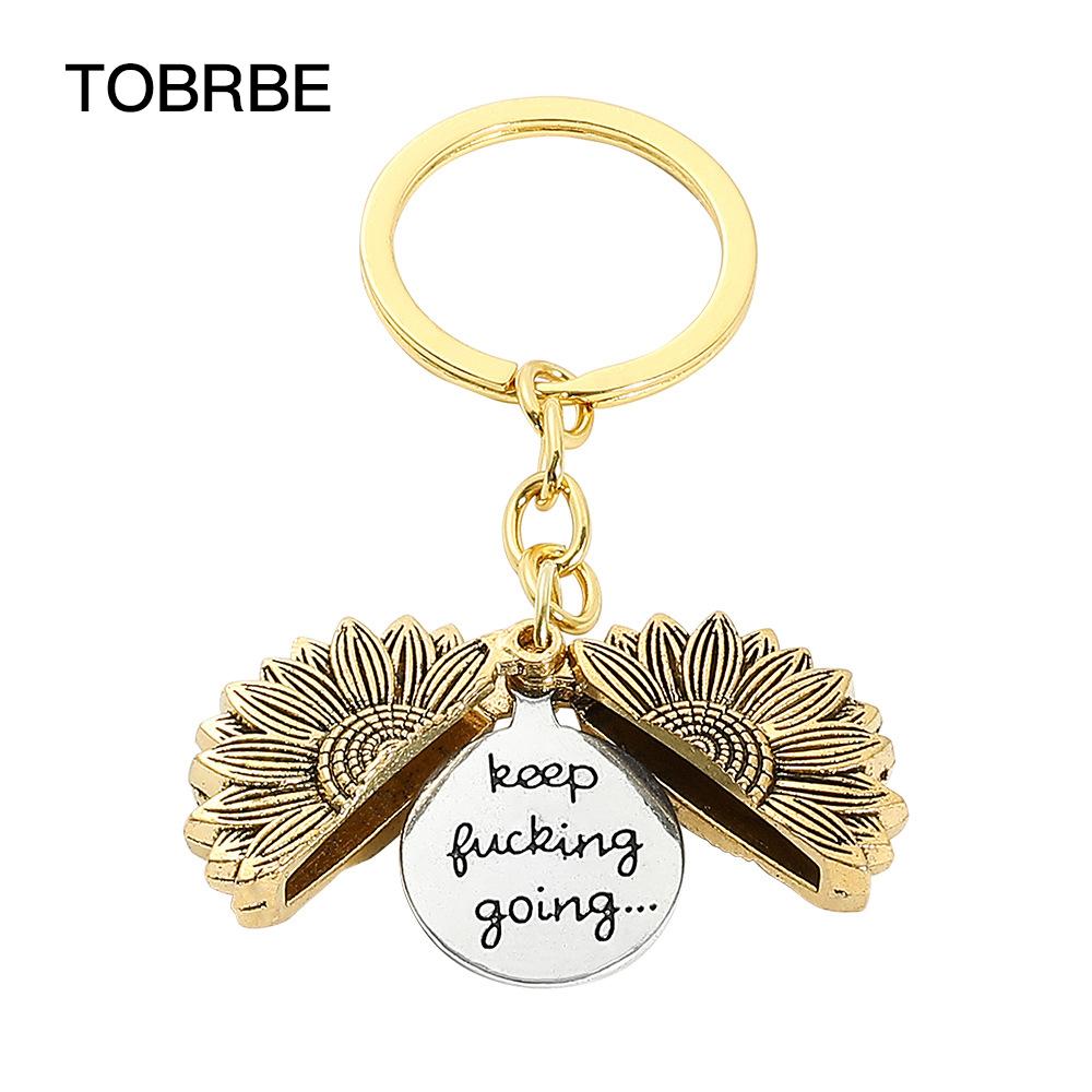 Sunflower Keychain Inspirational Gifts for Women Men Birthday valentines Gifts for Best Friend Student Graduation - Keep Fucking Going Keychain