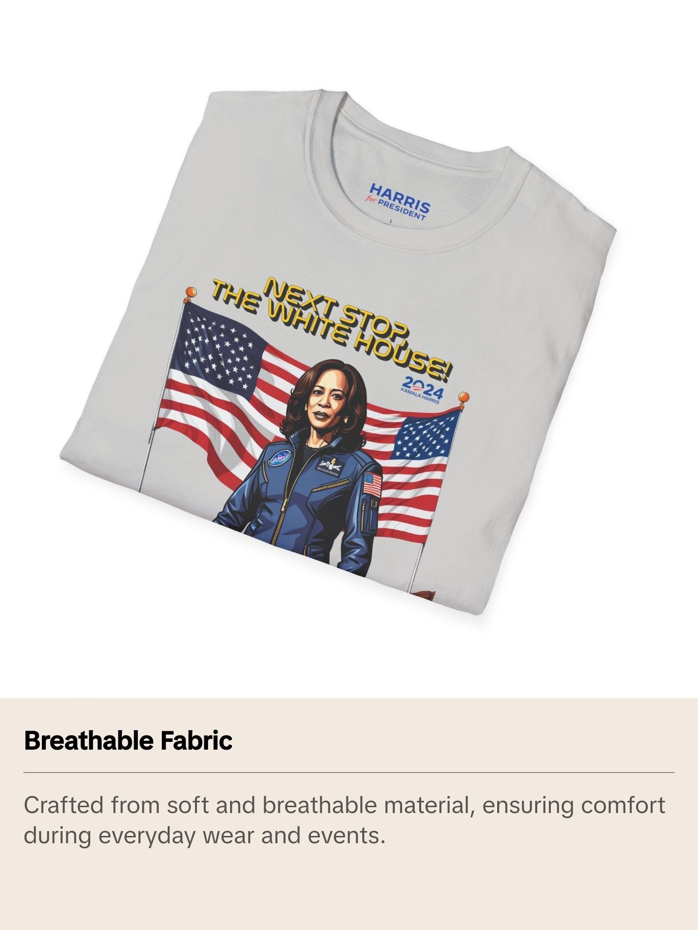 Kamala Harris "Next Stop, The White House!" Astronaut T-Shirt - Political Campaign Tee - Available in Multiple Colors Classic Cotton