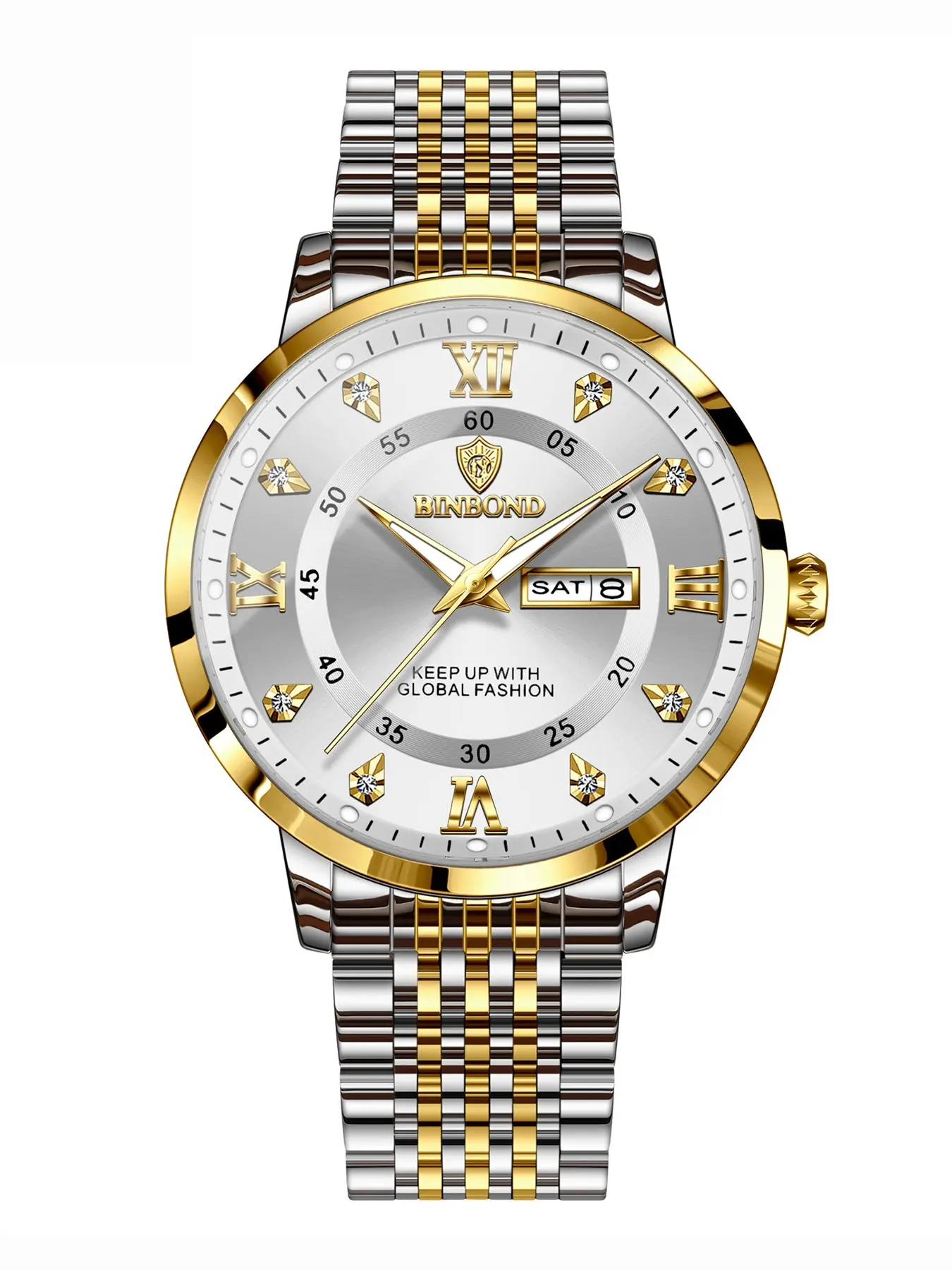 Men's Binbond Waterproof Luminous Watch, Quartz Wristwatch, Dual Date and Week Display, Trendy Fashion Timepiece, Fashionable Stylish Watch