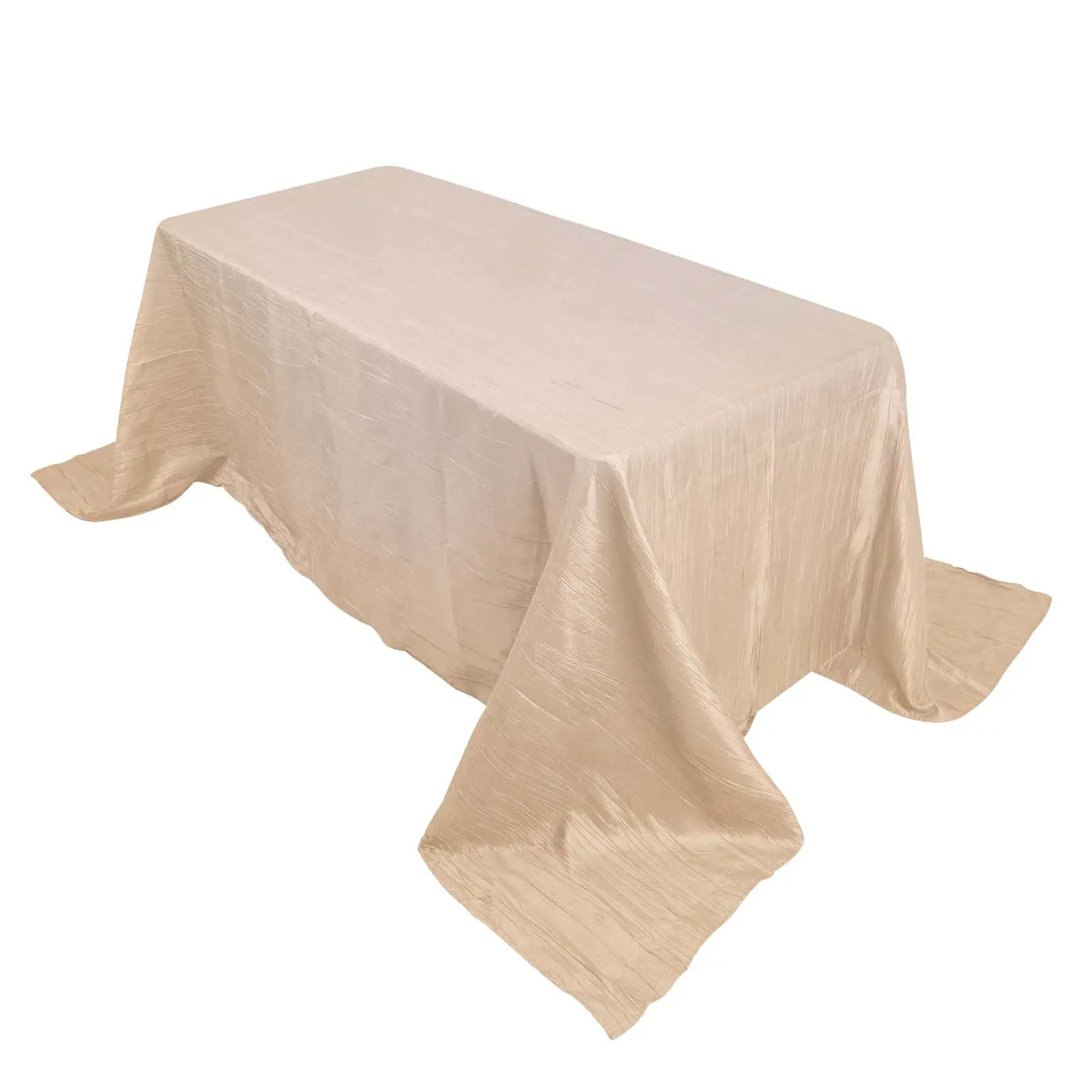 Crinkled Taffeta 1-Piece Rectangle Tablecloth, 90"x132" Beige Textured Finish Seamless Accordion Crinkle Table Cover, Hand Wash Compatible for Outdoor Tables, One-Piece