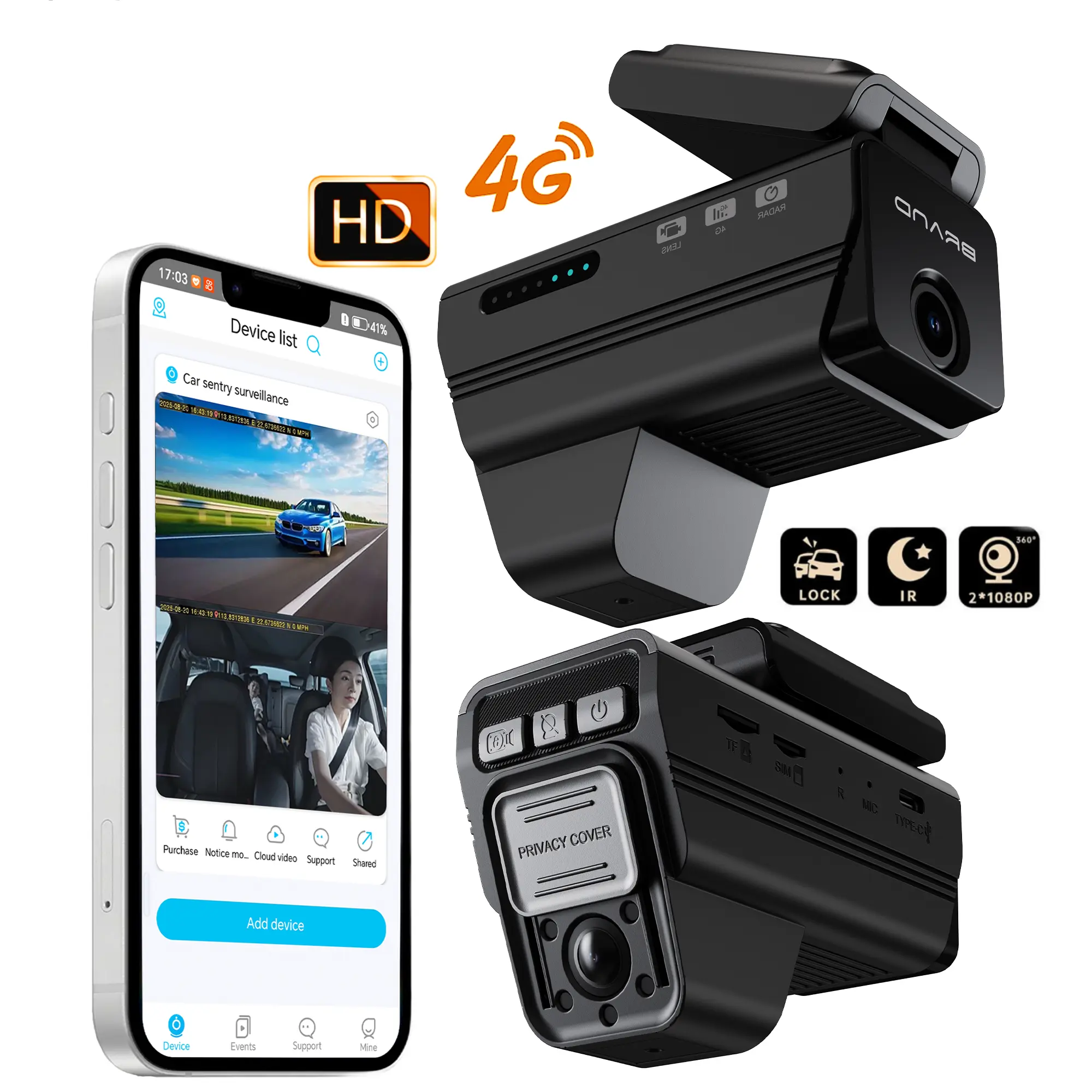Avery Tech 4G LTE Cloud Dash Cam - Dual Lens 1080P Car DVR with GPS Tracking, Remote Live View, 24H Parking Surveillance, Night Vision, and Secure Storage for Real-Time Vehicle Monitoring and Security