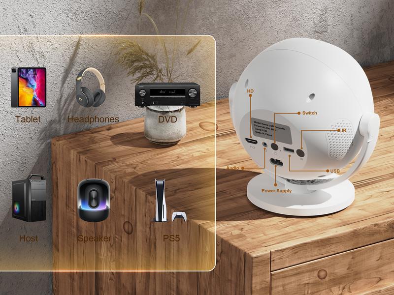 [US warehouse] XBJ 4K Projector 600 ANSI Portable, 2.4/5G WiFi6 Built-in Speaker, HD 1080P Home Cinema & Outdoor, 360° Multifunctional LED with 4K Decoding, Auto Focus, Ideal Holiday Gift Christmas New Year Gift Audio projector for bedroom projector 4k