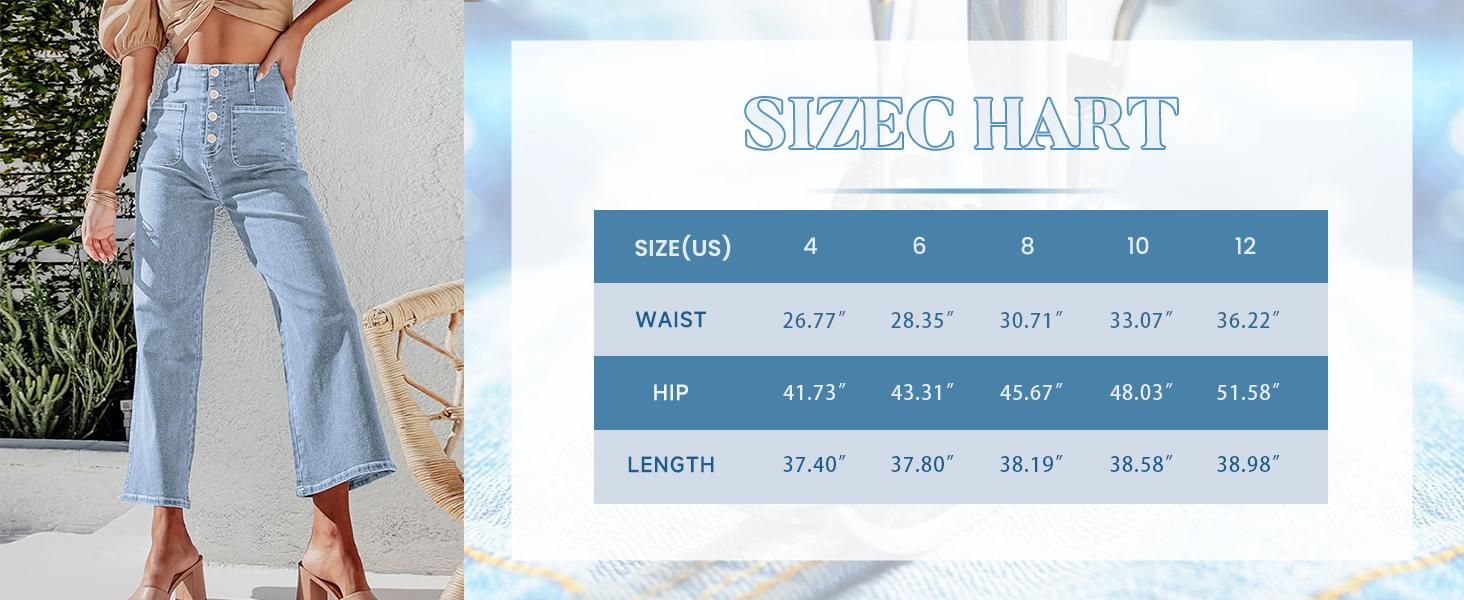 Mundoven Wide Leg Jeans for Women High Waisted Stretchy Straight Leg Cropped Denim Pants Buttoned Baggy with Patch Pockets