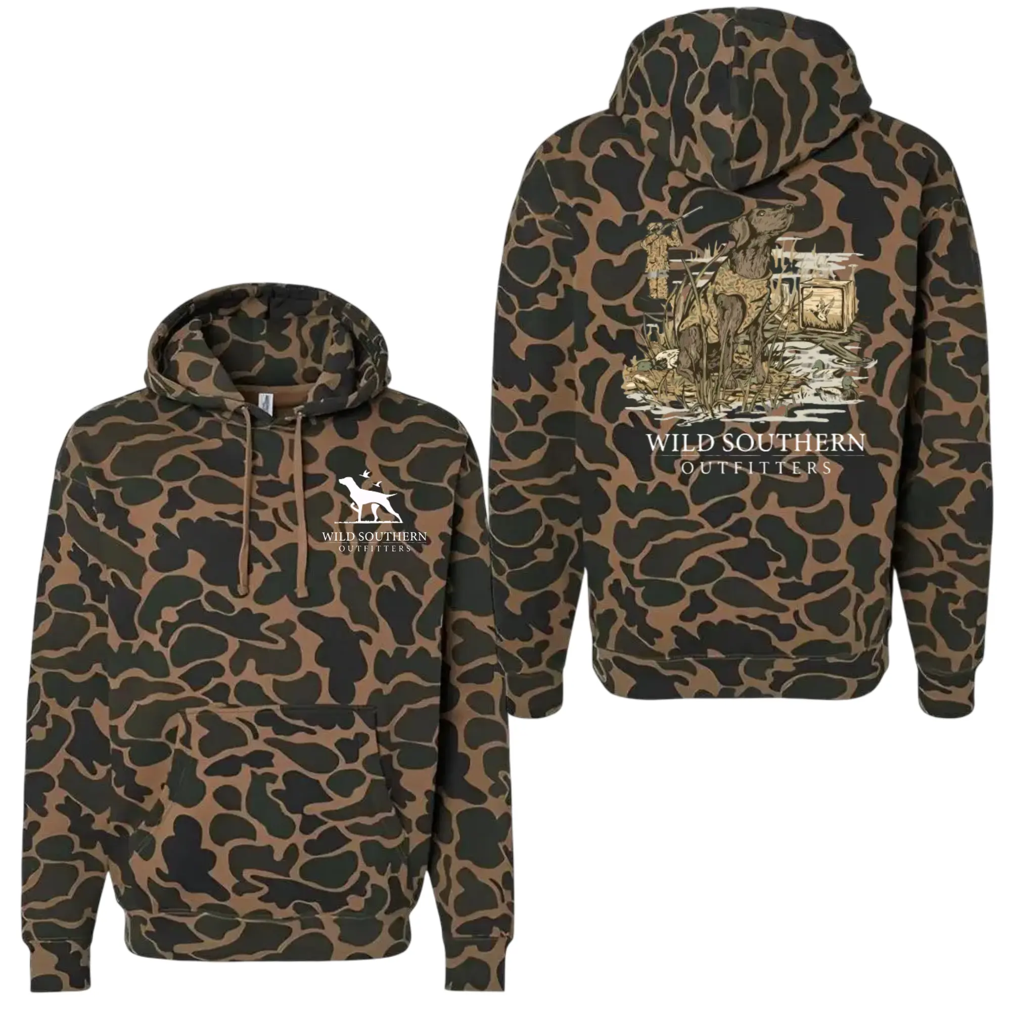 Wild Southern Duck Hunting Hoodie, Hunting Dog Camo Hoodie 2, Men's Hunting Camo Hoodie, Vintage 3D , Gift Idea, Gift for Dad or Husband,Perfect For Outdoor Enthusiasts