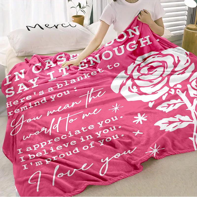 Countdown Sale! Gifts for Her, Anniversary Birthday Gifts for Girlfriend, Wife, Romantic Pink Blanket，A warm nap blanket，Applicable throughout the four seasons，with Rose Print, I Love You Gifts for Her, Wedding, Valentines Day Gift, Soft Throw Blanket