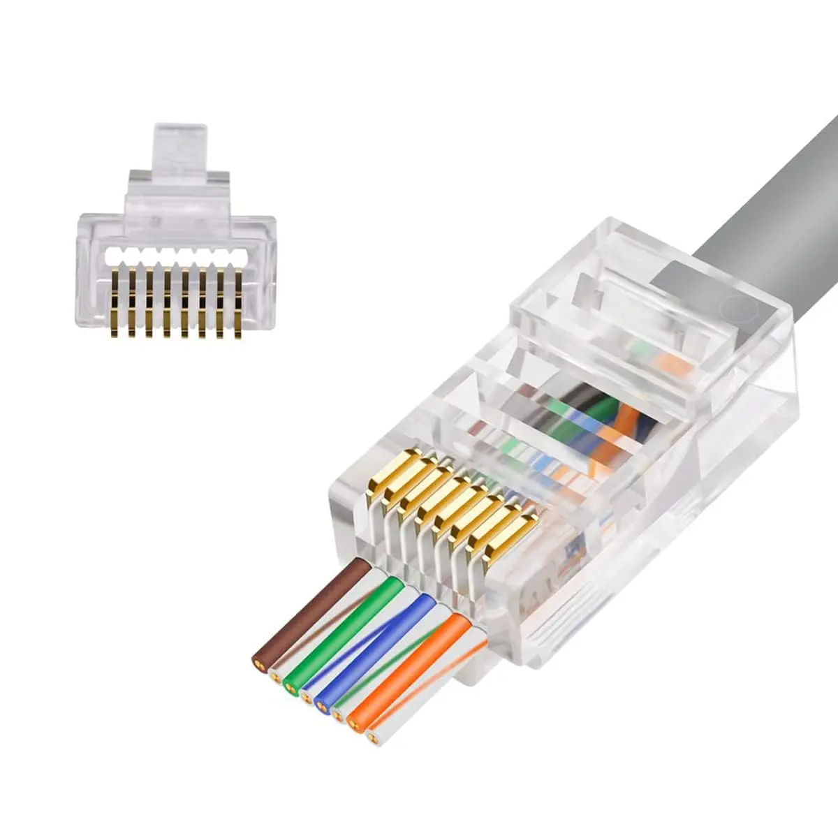 SGElectronic Cat6 RJ45 Male Push Through Connectors, 100-Pack Easy Install Networking Crimp Connectors Compatible with Cat-5/Cat-5e/Cat-6 Ethernet Cables
