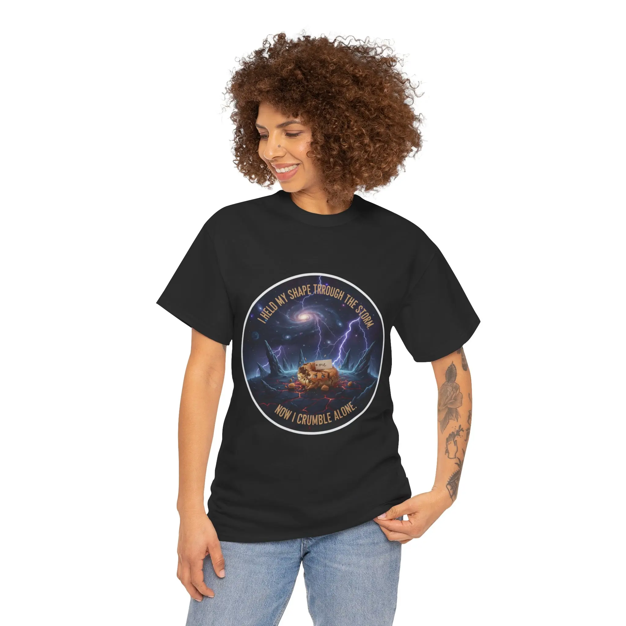 Unisex Tee - Crumble Alone Shirt, Cosmic Resilience, Emotional Glazed, Soft Cotton Shirt, Existential Depth