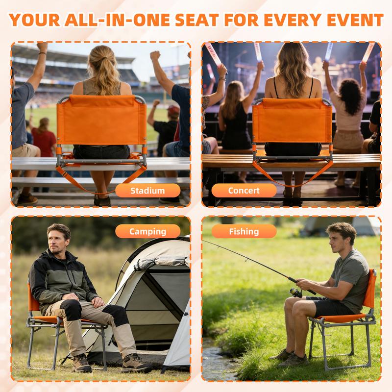 Game-Day Essential Foldable Waterproof Stadium Seat Heavy-Duty Portable Sports Chair with 600D Oxford Fabric & Ergonomic Curved Backrest