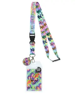Grateful Dead Lanyard Tie-Dye Dancing Bears Clear ID Badge Holder Keychain