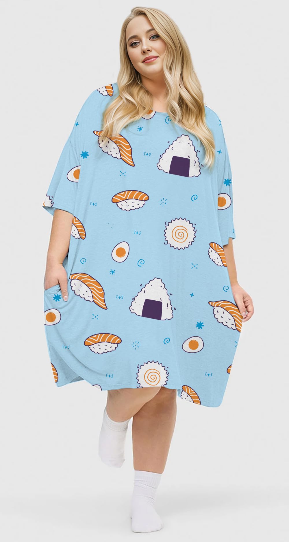 KFUBUO Plus Size Nightgowns for Women Oversized Sleep Shirts Bamboo Viscose Sleep Tee Short Sleeves Print Sleepwear With Pocket  Comfortable Cute Fits S-5XL Pajamas  Loungewear Soft Stretchy SpringStatements