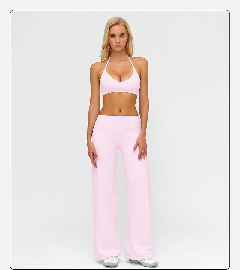 MFVIM Sporty Two-Piece Set Women's Plain Crop Cami Top & Flare Leg Pants Sports Set 78% Nylon 22% Spandex Comfy Breathable for Yoga Gym Workout Running