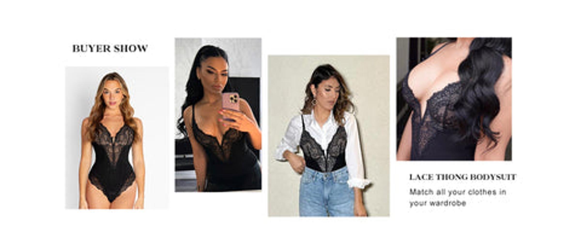 Popilush Fit Shapewear Bodysuit  Deep-V Neck Lace Bodysuits Basic Womenswear Tops Or Leather Skirts Underwear Sleeveless Long Sleeve Bodysuit Buckle Breathable Smooth