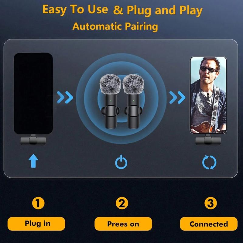 Wireless mini Microphone for iPhone/Smartphone, 2 Mini Lapel Microphones with Clearer Audio for Video Recording, Interview, Vlog，Noise Reduction Device Noise Cancellation Stereo Wireless vlogging  tools handheld high quality audio