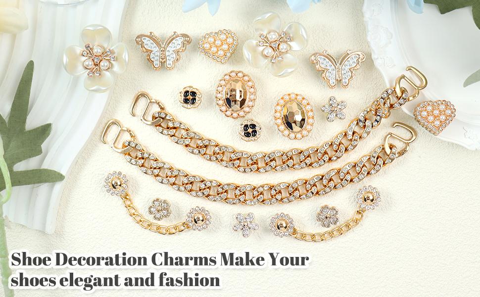 18-Pcs Bling Shoe Charms Set - Butterfly & Flower Rhinestone Crystal Chain Shoe Accessories for Women, Cute Clog Shoe Decorations for Party & Birthday Gifts for Her