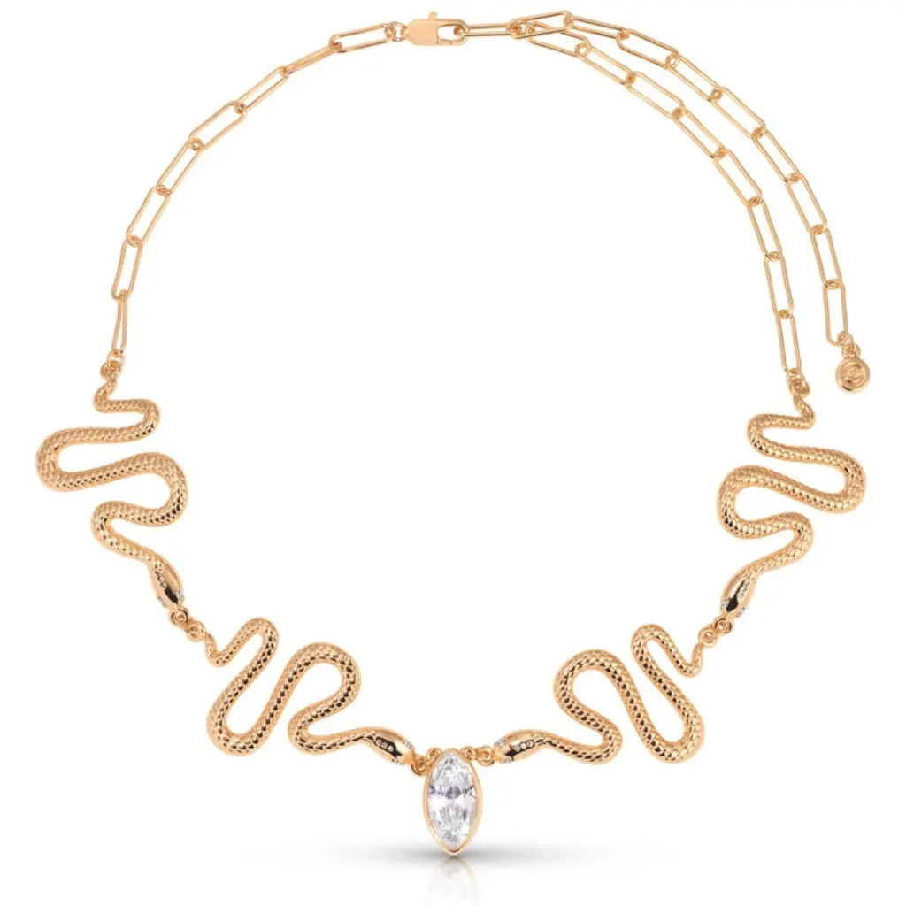 Ettika Serpentina Choker Necklace 18K Gold Plated CZ Crystal Statement Necklace Adjustable Fashion Jewelry Gift for Women
