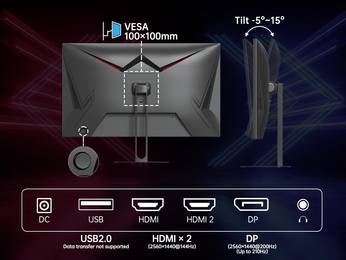 KTC 27" 2K QHD 200Hz Fast IPS Gaming Monitor, 2560*1440 Up to 210Hz Monitor, HDR 400, GTG 1ms, DP@200Hz, HDMI@144Hz,Adaptive Freesync & G-sync, 131% sRGB, Bulit-in Dual 2W Speakers, PC Monitors Gamer with HDMI 2.0 x 2 & DP1.4 x 2, H27T22C-3