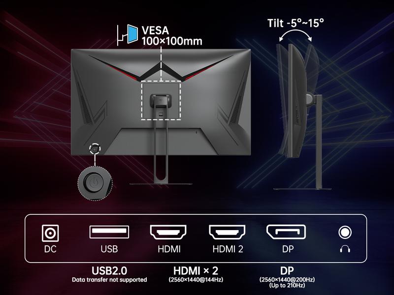 KTC 27" 2K QHD 200Hz Fast IPS Gaming Monitor, 2560*1440 Up to 210Hz Monitor, HDR 400, GTG 1ms, DP@200Hz, HDMI@144Hz,Adaptive Freesync & G-sync, 131% sRGB, Bulit-in Dual 2W Speakers, PC Monitors Gamer with HDMI 2.0 x 2 & DP1.4 x 2, H27T22C-3