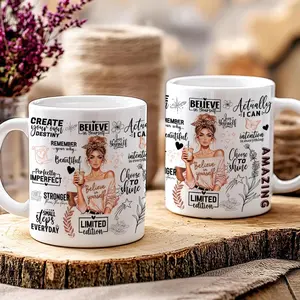 Believe In Yourself 11oz Mug, Inspirational Affirmation Girl Illustration Design, Positive Quote Ceramic Coffee Cup, Motivational Gift for Women