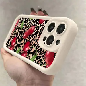 Leopard Cherry Pattern TPU Phone Case for iPhone17/16/15/14/13/12/11/X/XS pro max plusSamsungS22/S23/S24/S25/S21/S26/A13/A14/A15/A16/A17/A33/A34/A35/A36/A52/A53/A54/NOTE20Shockproof Drop Protection Rugged Durable Silicone Cover Cellphone Protective Casing