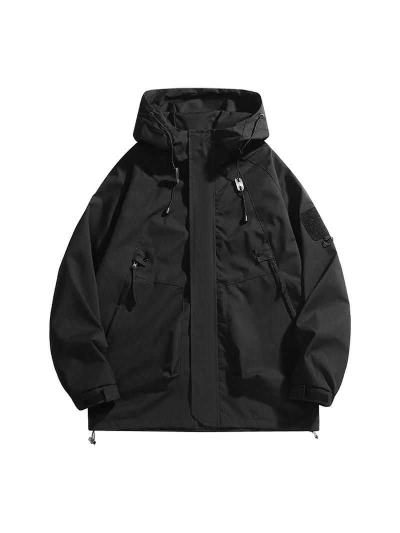 CCCMAI Men's Windbreaker Jacket with Hood Zippered Pockets & Adjustable Drawstrings Regular Fit Spring Fall Outdoor Workwear for Hiking Camping Casual Wear Hiking Gear Functional Design Durable Fabric