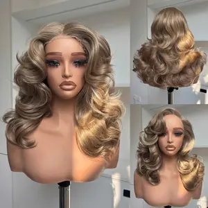[70s Layers] Beginher Hair 20 inches Heat Resistance 200% Density Farrah Fawcett Layers Style Middle Part 4x4x1 T-Part Lace Synthetic Wear Go Beginner Friendly Pre Cut Glueless Wigs Ginger Color