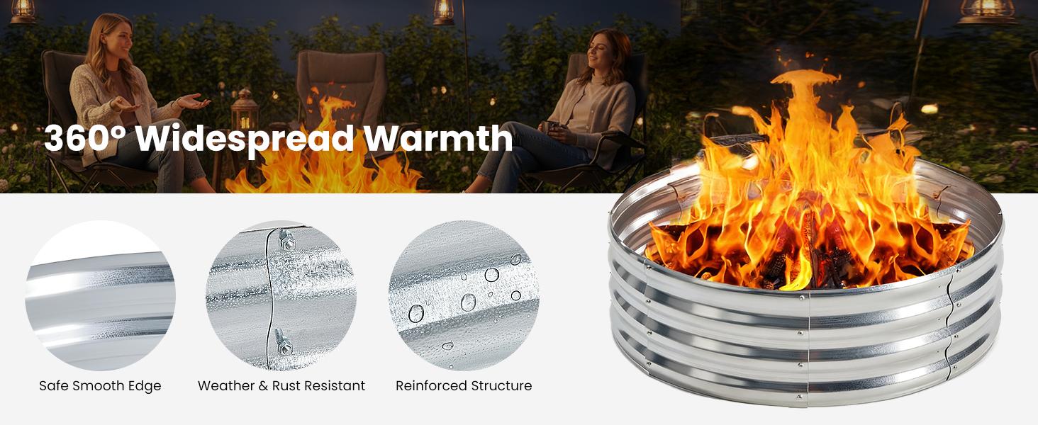 Round Fire Ring Pit Outdoor Camp Firepit Heavy Duty Galvanized Steel Foldable Outside Wood Burning Bonfire Fire Pit Ring for Camping Backyard Garden Beach Yard Gatherings