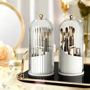 Perfect Gift for Her】360° Rotating Makeup Organizer with Dustproof Cover, Clear Acrylic Cosmetic Holder for Skincare, Lipstick & Perfume, Vanity & Bathroom Counter Storage