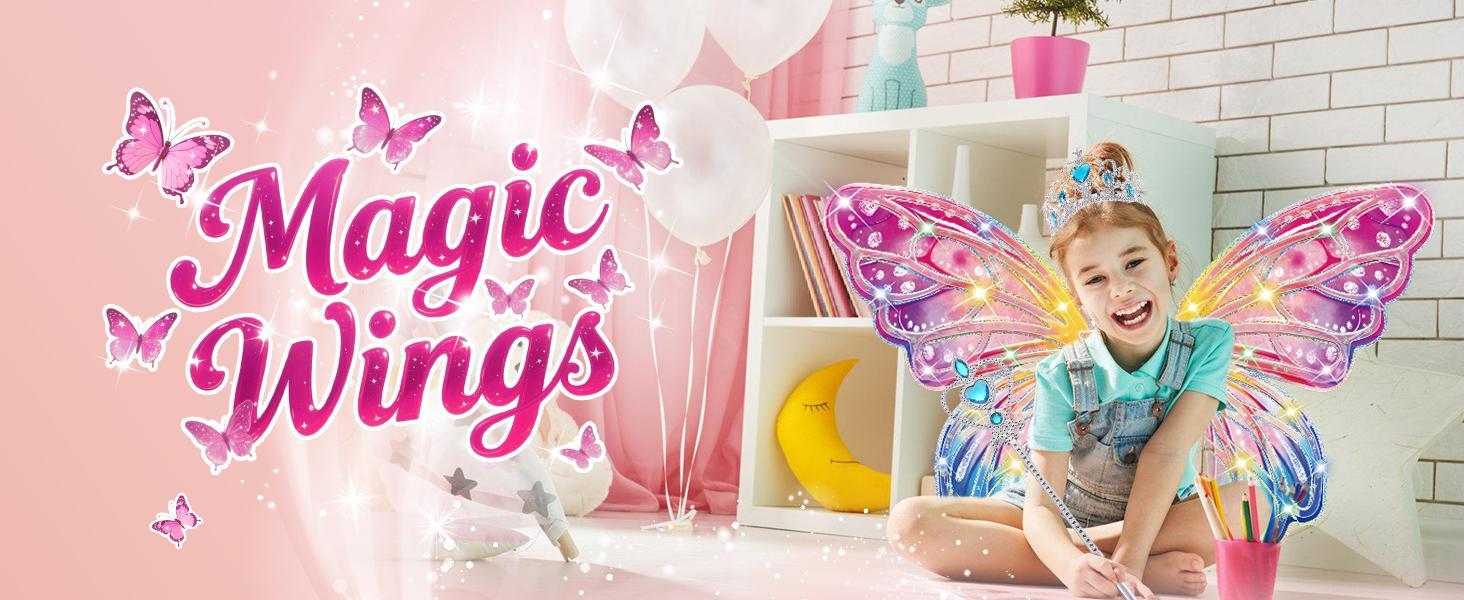 New release] Light Up Fairy Wings for Girls Ages 38, LED Glowing Butterfly  Costume with Music, Princess Dress Up Toy for Kids Halloween Birthday Party  Perfect Gift - TikTok Shop