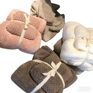 Textured Bath Towel and Washcloth Set Soft Absorbent Polyester Cotton Towels for Bathroom Quick Drying Decorative Waffle Weave Towel Set with Bow for Shower Spa Hotel Luxury Home Essentials