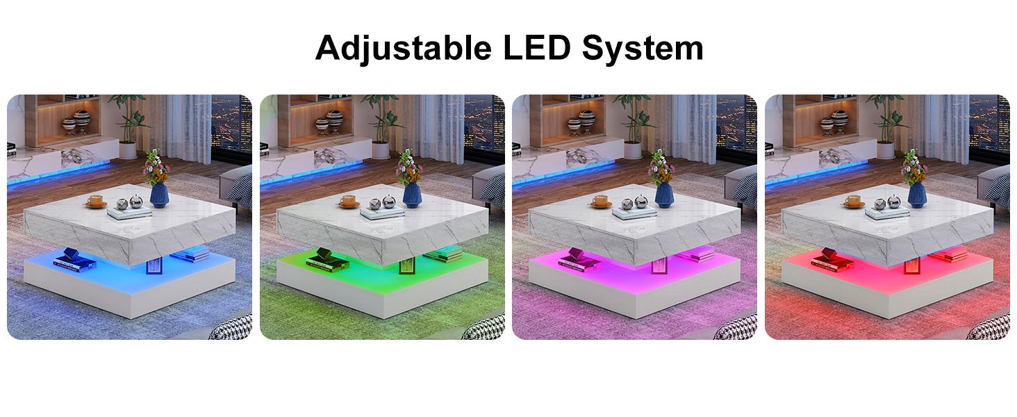 33.9" LED Coffee Table with Large Storage Cabinet, Modern High-Gloss Living Room Table with 2 Drawers, Double-Layer Big Square Center Table for Living Room Decor, Home & Office