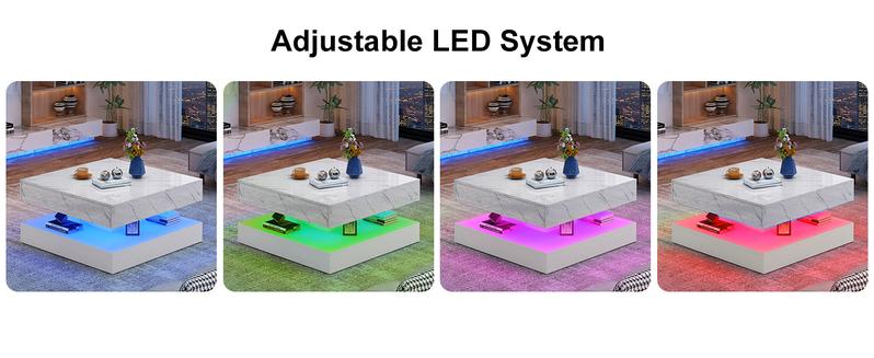 33.9" LED Coffee Table with Large Storage Cabinet, Modern High-Gloss Living Room Table with 2 Drawers, Double-Layer Big Square Center Table for Living Room Decor, Home & Office