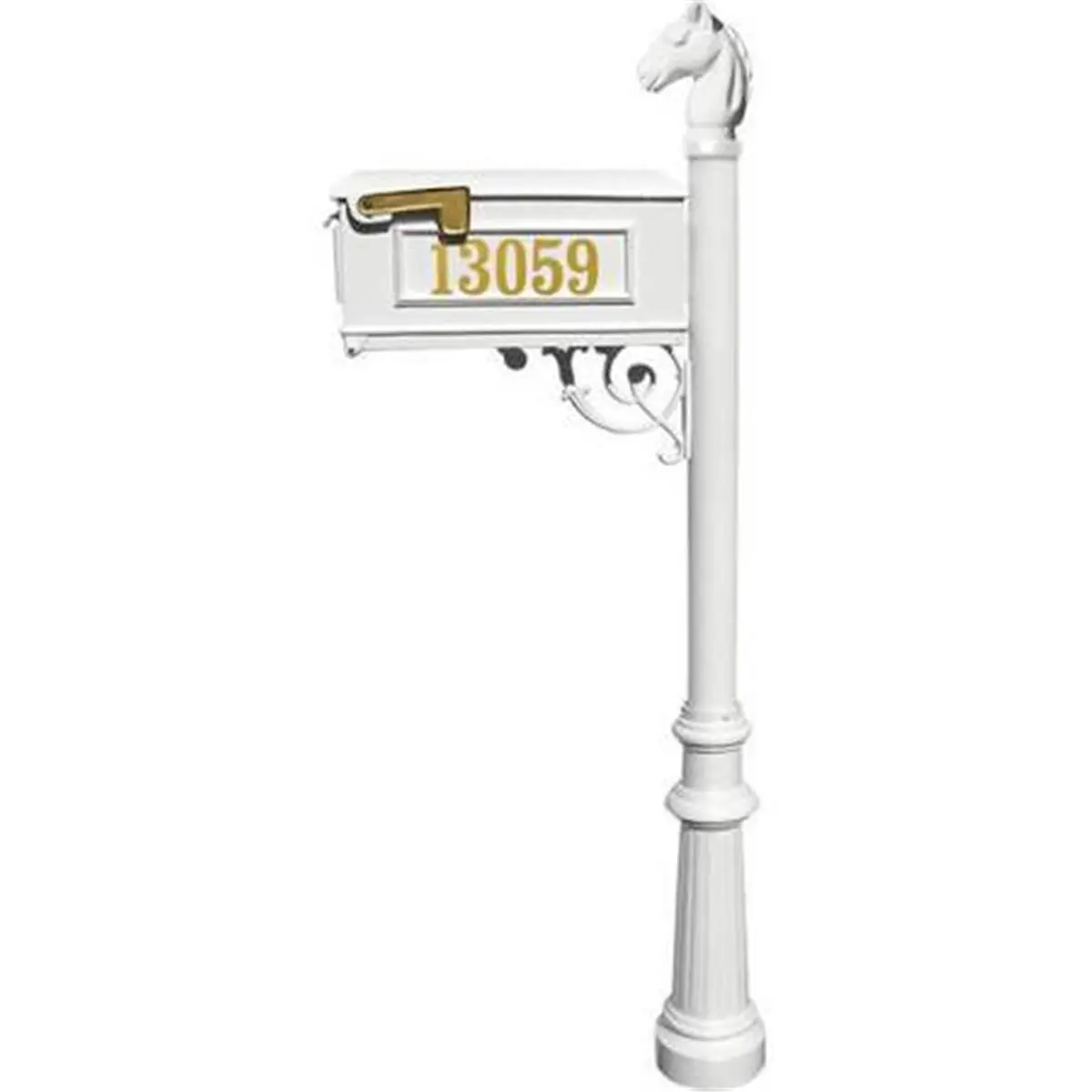 Lewiston LMCV-801-WHT Mailbox Post System with Fluted Base & Horsehead Finial, White