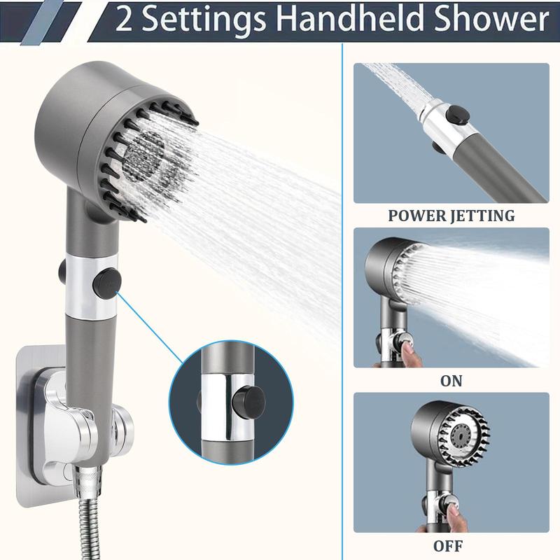 9-Piece Adjustable Shower System with High Pressure, 3-Speed Massage, One-Touch Water Stop, Universal Interface, Stainless Steel Panel, Hose Holder, and Filter Element
