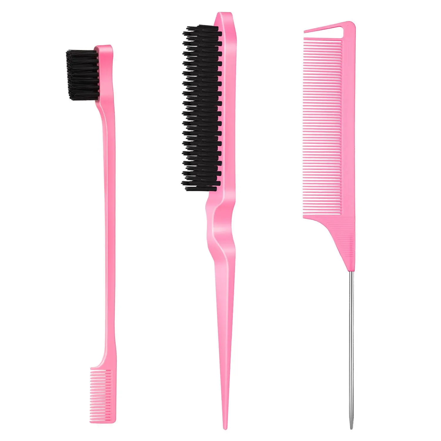 3 Pcs Slick Back Hair Brush, Rat Tail Comb, Edge | Bristle Brush, Hair Accessories for Girls, Kids, Toddlers Sleek Ponytail/Bun, Edge Control and Smoothing Baby Hair & Flyaways