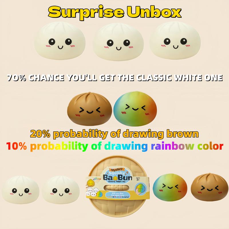 Smiling face emoji Big Dumpling Squishy - Mystery Bun Fidget Toy, Soft TPR Material, Stress Relief, Unboxing Surprise,Random Style per Pack.suitable for children to exchange gifts,Valentine's Day and Easter gifts.
