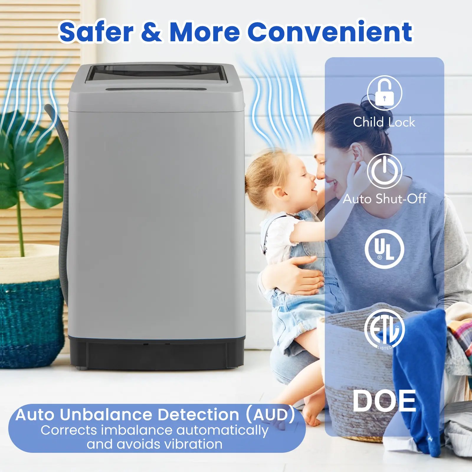 COSTWAY - Full-Automatic Washing Machine Washer and Spin Combo-Grey