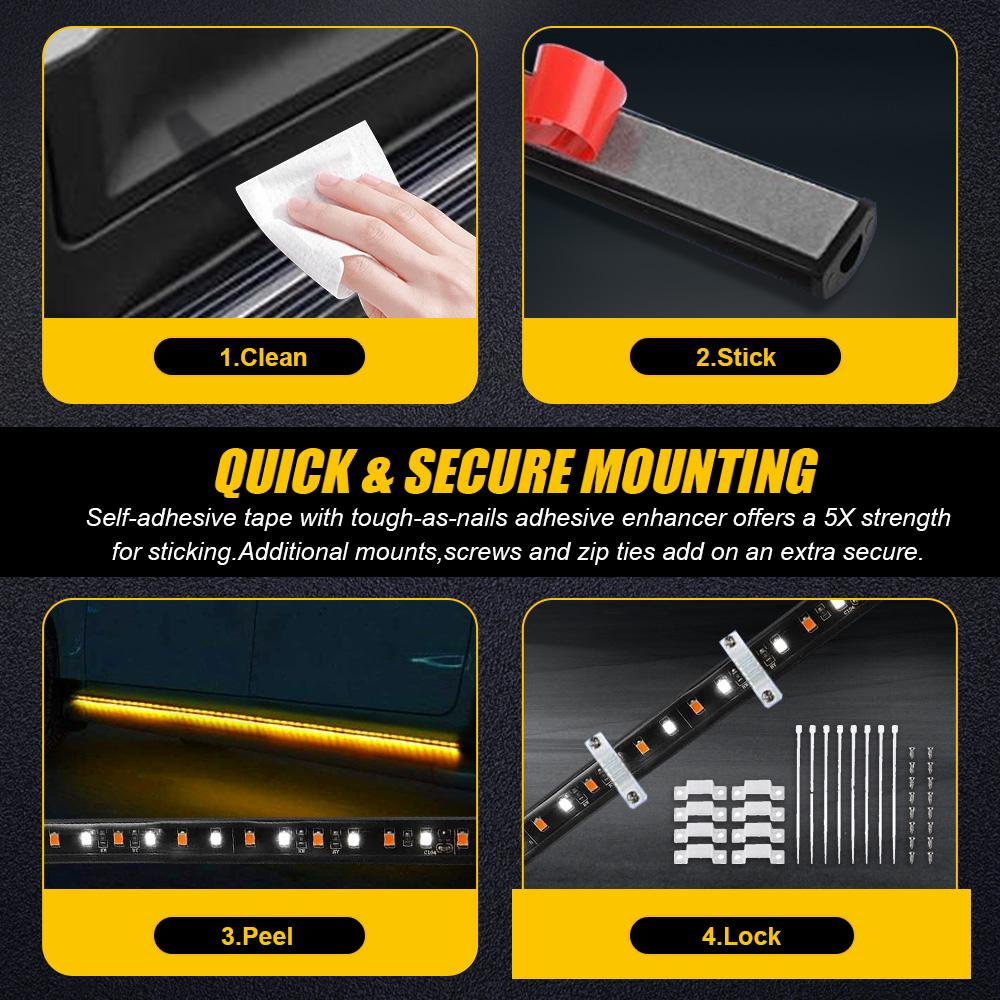 2x 70" Running Board LED Light DRL Side Step Strip Bar Amber White Turn Signal