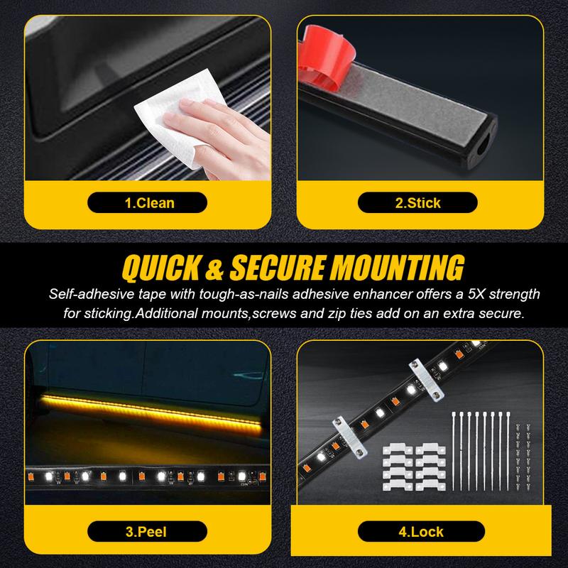 2x 70" Running Board LED Light DRL Side Step Strip Bar Amber White Turn Signal