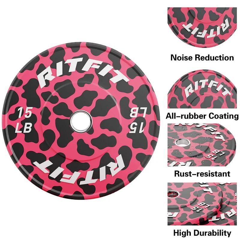 RitFit Pink leopard print bumper plates Olympic 2-Inch Rubber