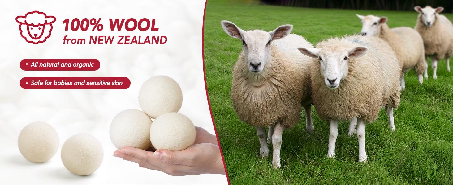 XL Wool Dryer Balls New Zealand Premium Organic Fabric Softener Chemical-Free Baby Safe Hypoallergenic Static Wrinkle Reduction Reusable Dryer Balls