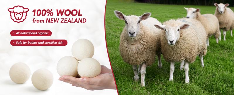XL Wool Dryer Balls New Zealand Premium Organic Fabric Softener Chemical-Free Baby Safe Hypoallergenic Static Wrinkle Reduction Reusable Dryer Balls