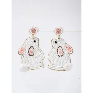 Ella Easter Bunny Beaded Embroidery Drop Earrings