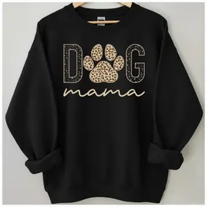 Leopard Dog Mama Sweatshirt, Paw Print Crewneck, Aesthetic Puppy Mom Pullover, Cute Dog Lover Gift For Women, Men, Cheetah Print Animal Lover Apparel, Trendy, Motherhood, Pet Owner	