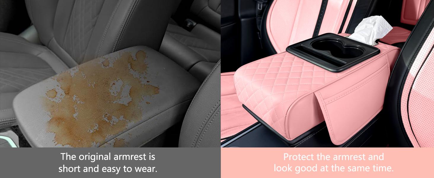 NS YOLO Premium PU Leather Car Armrest Pillow  Universal Center Console Cushion with Cup Holder, Phone Slot & Side Storage Bags, Ergonomic Design to Relieve Driving Fatigue, Available in 4 Stylish Colors