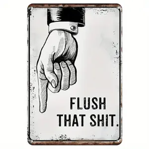 Amusing Bathroom Signs Flush Toilet Decor Metal Tin 2D Flat